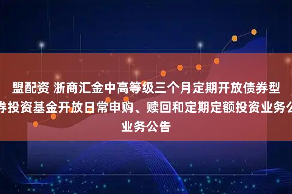 盟配资 浙商汇金中高等级三个月定期开放债券型证券投资基金开放日常申购、赎回和定期定额投资业务公告