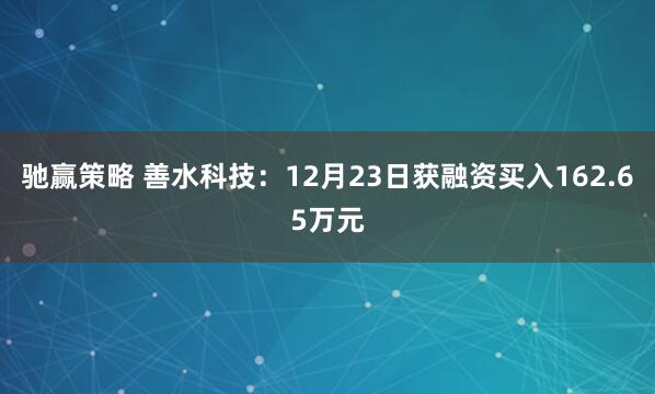 驰赢策略 善水科技：12月23日获融资买入162.65万元
